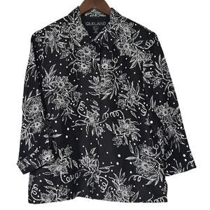 Silkland Pure Silk Floral Print Black & White Jacket / Blazer Size 6